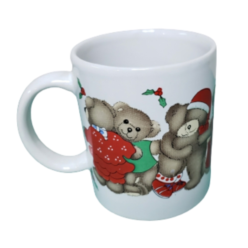 Teddy bear hugging Christmas coffee mug